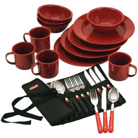 Coleman 24-Piece Speckled Enamelware Cook Set — Red Coleman 24-Piece Speckled Enamelware Cook Set — Red