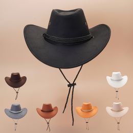 Western Cowboy Hat Vintage Jazz Hat Outdoor Fishing Cowgirl Sun Hat Wide Brim Summer Sunscreen Travel Beach Hat - Khaki