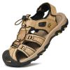 Summer Men Casual Beach Outdoor Water Shoes Breathable Trekking Sandals Hiking Climbing Fishing Genuine Leather Leisure Sandals - Light Brown - 43