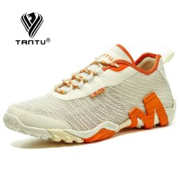 TANTU Mesh+Suede New Arrival Climbing Hunting Shoes Camping Breathable Hiking Men Shoes Non-Slip Outdoor Plus Size 39~46 - Beige Orange - 46