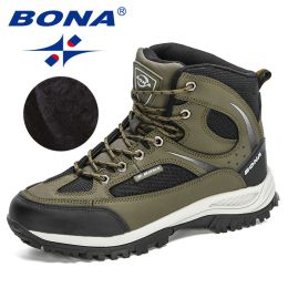 BONA 2022 New Designers Nubuck Shoes Men Outdoor Sports Tactical Male Boots Hiking Mountain Shoes Man Camping Climbing Footwear - Army green black - 9