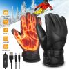 Electric Heated Gloves USB Plug Touchscreen Thermal Gloves Leather Windproof Winter Hands Warmer Unisex - Black