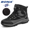 BONA 2022 New Designers Nubuck Shoes Men Outdoor Sports Tactical Male Boots Hiking Mountain Shoes Man Camping Climbing Footwear - Deep blue S gray - 9