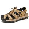 Summer Men Casual Beach Outdoor Water Shoes Breathable Trekking Sandals Hiking Climbing Fishing Genuine Leather Leisure Sandals - Light Brown - 43