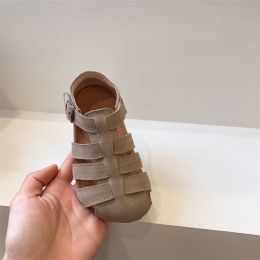 Boys And Girls Real Leather Bag Beach Sandals (Option: Almond Color-34)