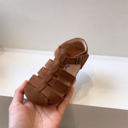 Boys And Girls Real Leather Bag Beach Sandals (Option: Brown-30)